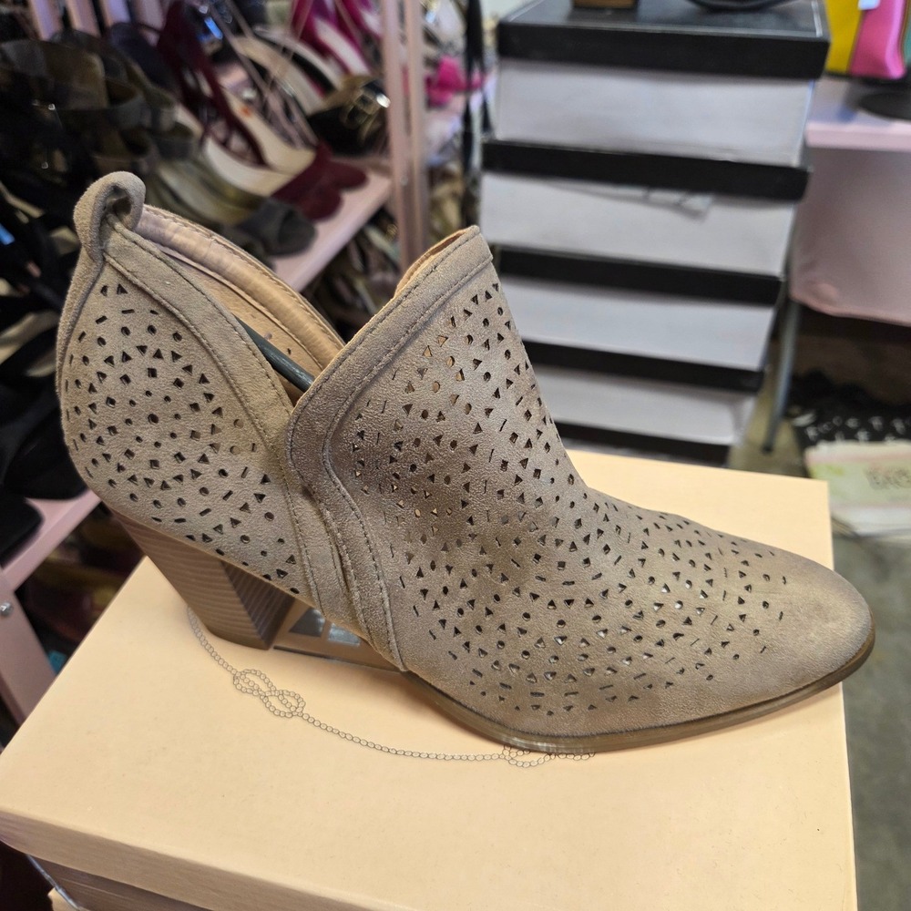 AMS Addison Taupe Laser Cut Out Ankle Booties Women's Shoes Size 10